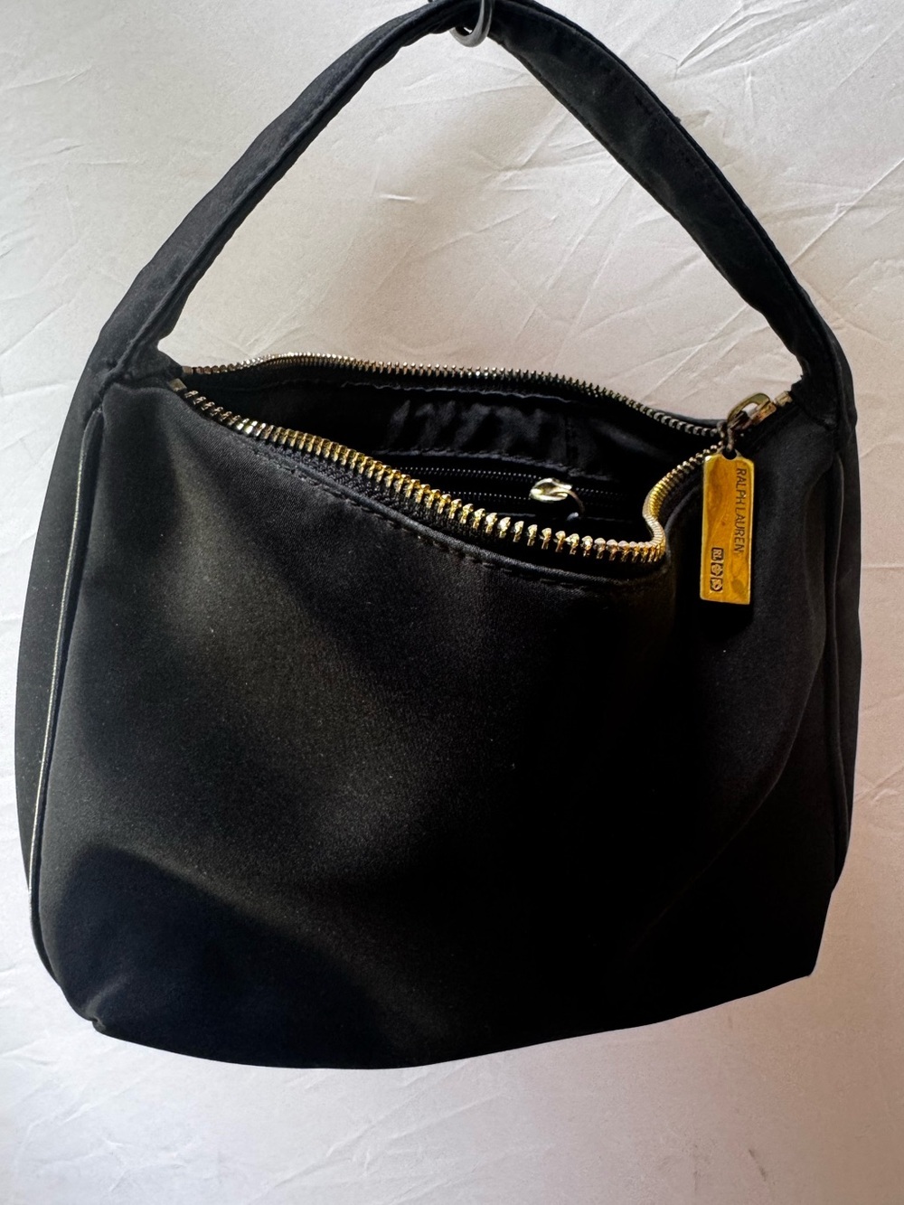 Ralph Lauren Y2K Nylon Mini Hobo Shoulder Bag Black Gold Hardware Zip Minimalist - Picture 3 of 16